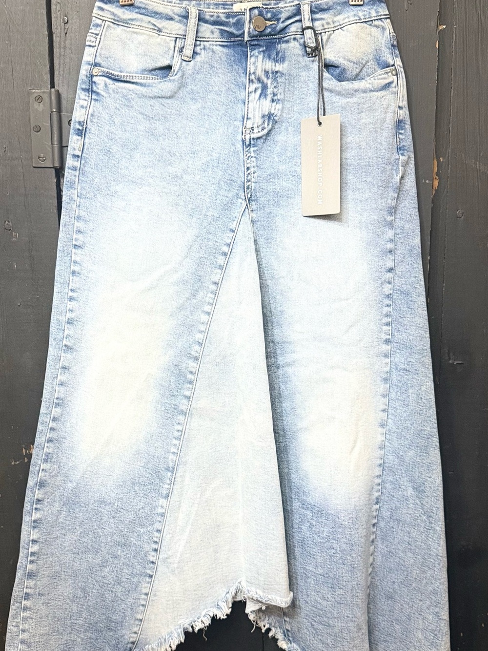 NWT Wash Lab Selma Pieced Asymmetric Denim Maxi Skirt Surf Blue 26